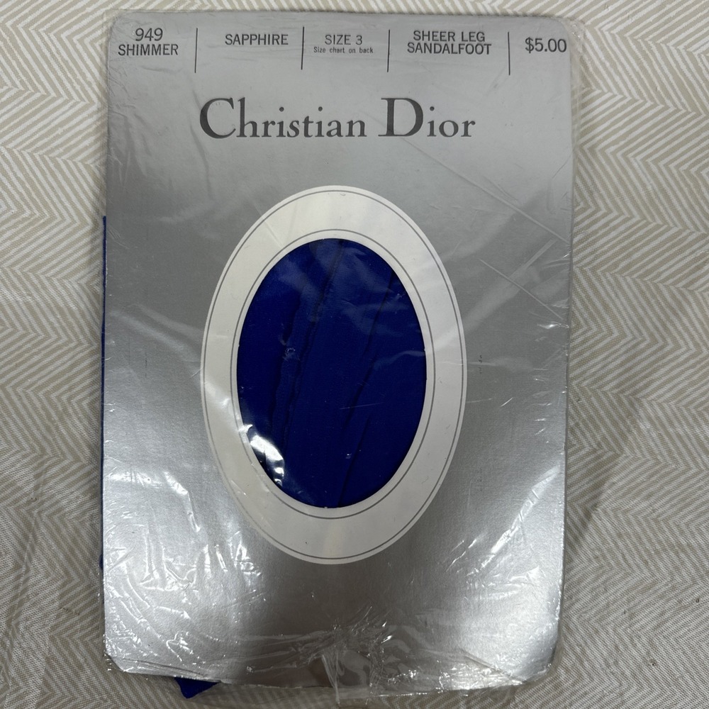 New Vintage Christian Dior‎ Pantyhose Sz 3 Blue Tights Ultra Sheer Control Top